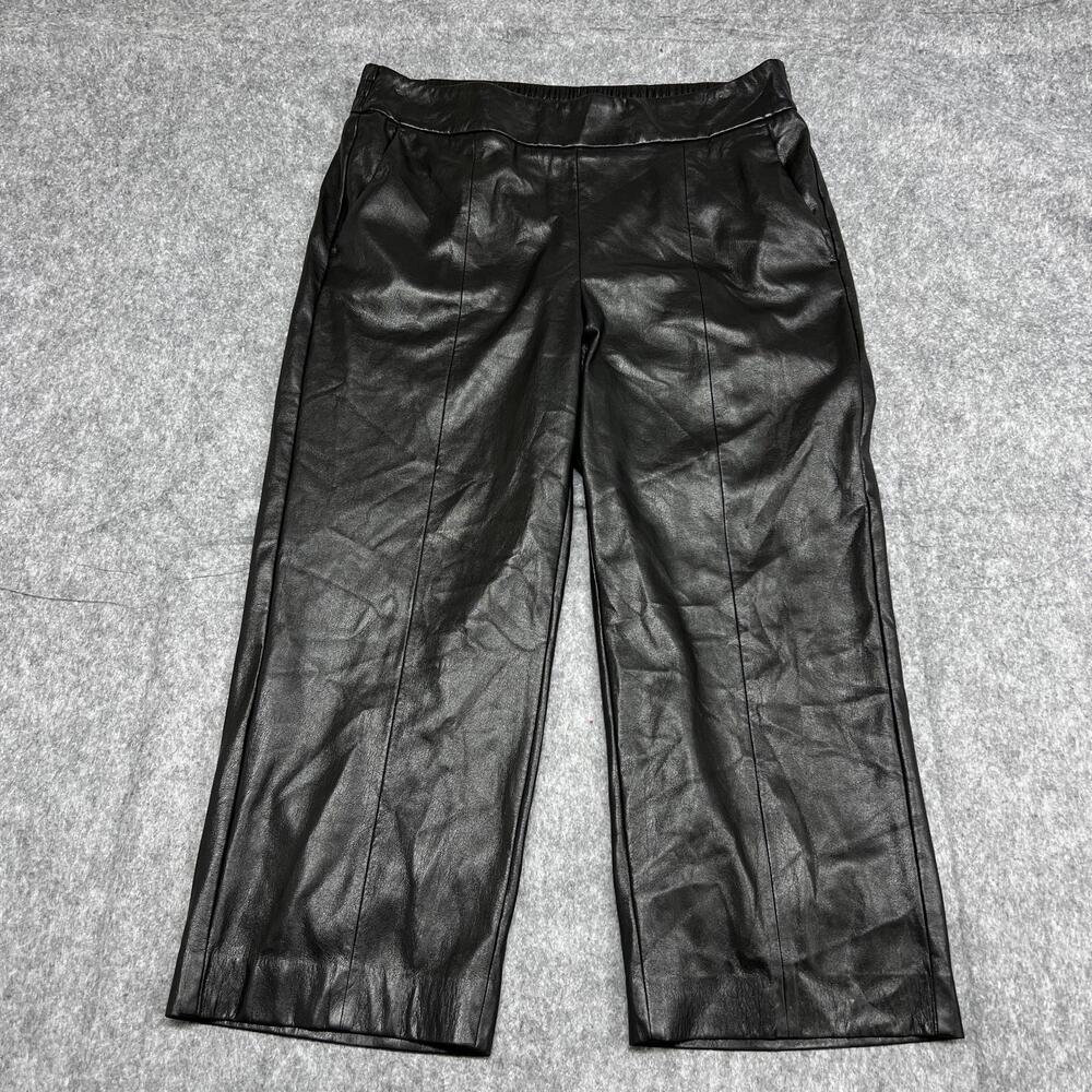 Chicos Pants Womens 2.5 14 Black Faux Leather Crop Pull On Elastic Waist Preppy